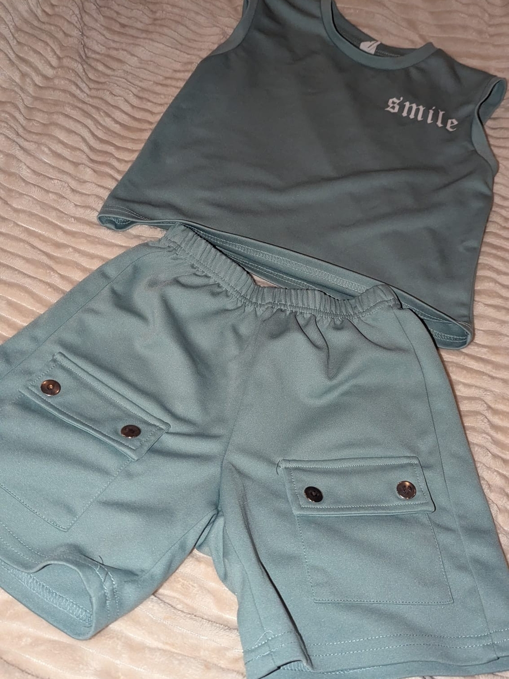 (Boys Size 6-7) Smile Tank and Cargo Pocket Shorts Set - Teal